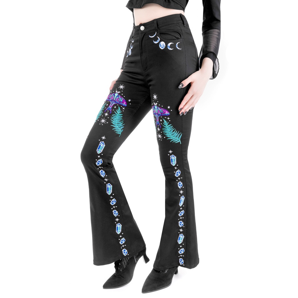 Restyle - Enchanted Forest Bell bottom flare hose - Schwarz